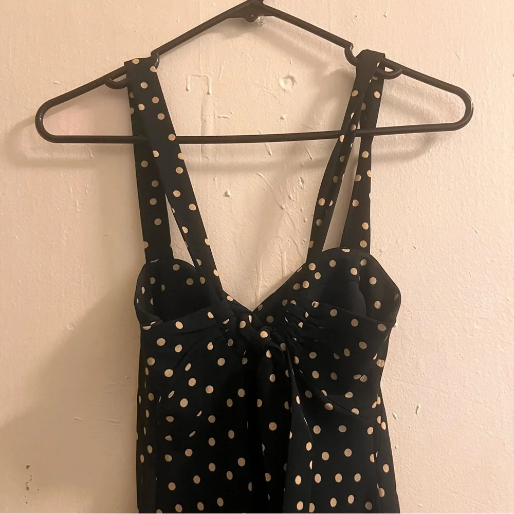 abercrombie & fitch black & white polka dot sleeveless backless midi dress